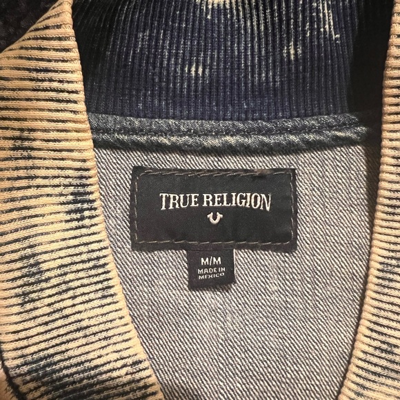 True Religion Men Medium Denim Jimmy Jacket Distressed White Tide Wash - Picture 7 of 7